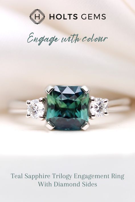 Teal Sapphire Engagement Ring, Emerald Cut Teal Sapphire Ring, Teal Sapphire Wedding Rings, Oval Teal Sapphire Engagement Ring, Cushion Cut Teal Sapphire Ring, Light Teal Sapphire Engagement Ring, Trilogy Engagement Ring, Bespoke Engagement Ring, Cushion Cut Engagement Ring