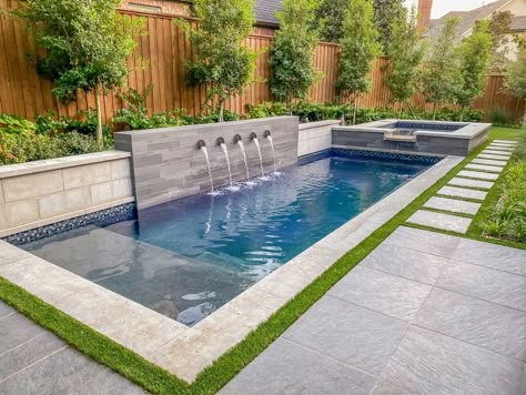 Backyard With A Pool, Modern Pool And Spa, Lap Pools Backyard, Kleiner Pool Design, Pools For Small Yards, Moderne Pools, Rectangle Pool, Dream Backyard Pool, Pools Backyard Inground