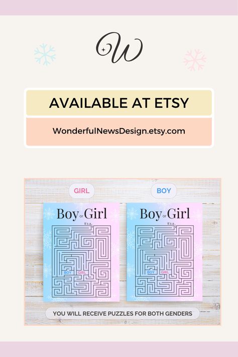 Want to find a fun way to reveal your baby´s gender? Well, you found it!  

Use this maze at your gender reveal party or winter baby shower. Print the maze and watch how your friends or family are solving the exciting puzzle 🥰

You can also send this maze to your loved ones who are far away from you and let them share this excitement. 

Instant Digital Download. Print as many as you want. Winter Gender Reveal Ideas, Hard Mazes, Digital Gender Reveal, Winter Gender Reveal, Printable Gender Reveal, Boy Or Girl Gender Reveal, Gender Reveal Unique, Girl Gender Reveal, Maze Game