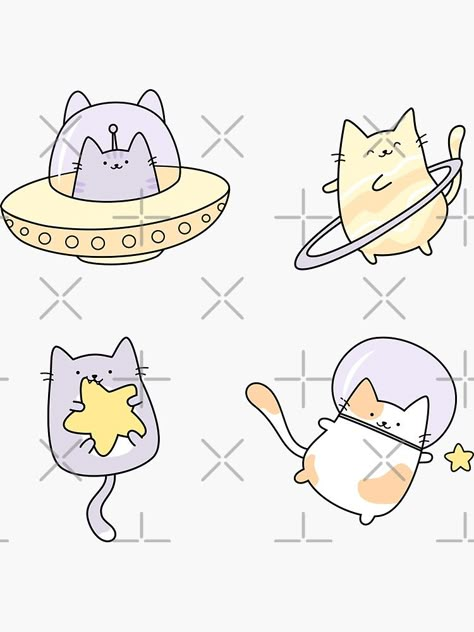 This doodle features cute cats playing in space, like an astronaut cat, an alien cat, a planet cat and a cat capturing a star. Astronaut Cat Doodle, Astronaut Cat Drawing, Space Drawings Aesthetic, Cute Planet Drawings, Alien Cat Drawing, Space Cat Drawing, Cute Stickers Whatsapp, Cute Space Doodles, Space Cat Tattoo