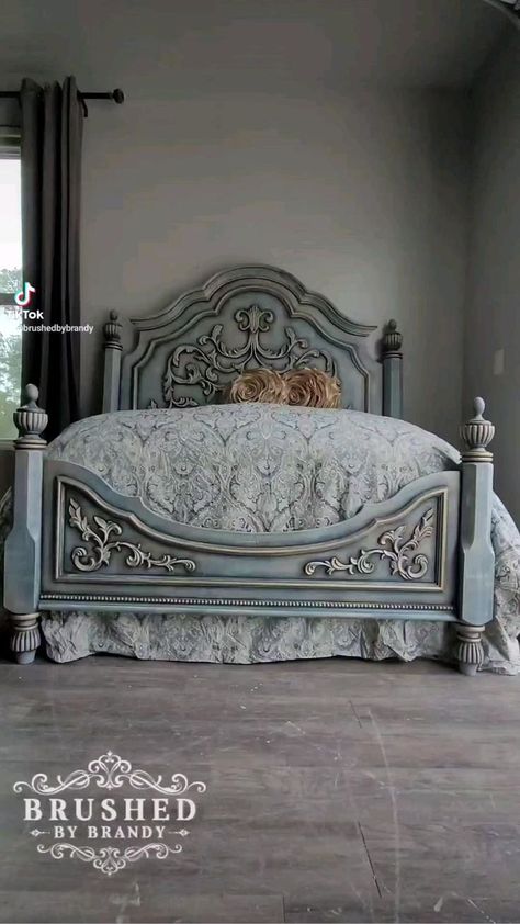 Pinterest Bed, Painted Furniture Bedroom, Victorian Bedroom Furniture, Painted Bed Frames, Rice Bed, Brushed By Brandy, Painted Beds, Simple Living Room Decor, Whimsical Furniture