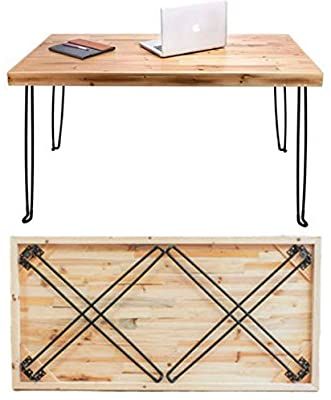 Wood And Metal Desk, Desks For Small Spaces, Folding Dining Table, Folding Desk, Foldable Table, Metal Desks, Hairpin Legs, Wood Desk, Desk Design