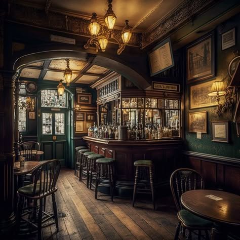 Irish Cabin Interior, 1920s Restaurant Design, Old English Pub Interior Design, Dark Pub Aesthetic, Scottish Pub Aesthetic, Bar With Stage, Irish Pub Aesthetic, Victorian Restaurant, English Pub Interior