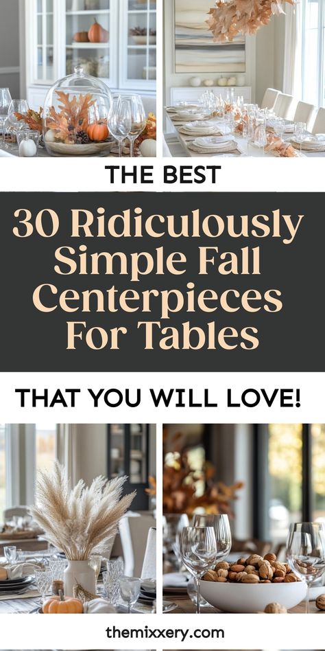 The best 30 ridiculously simple fall centerpieces for tables with images of elegant autumn-themed decorations. Fall Table Centrepiece, Fall Centre Piece Ideas Diy, Modern Fall Centerpieces For Table, Simple Fall Table Centerpieces, Small Fall Centerpieces For Table, Fall Table Centerpieces For Home, Simple Fall Centerpieces For Table, Simple Fall Centerpieces, Fall Diy Decorations