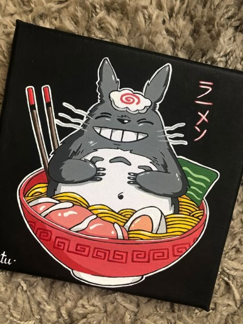 Totoro Canvas Painting, Anime Square Picture, Cute Anime Paintings, Anime Paintings Canvases, Anime Painting Acrylic, Anime Canvas Painting, Naruto Painting, Drawing Painting Ideas, Spiderman Art Sketch