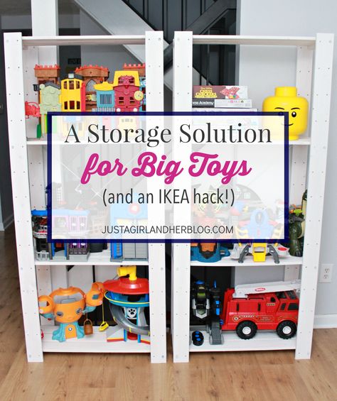 Looking for a storage solution for big toys? I have one thats functional, beautiful, and inexpensive! Ikea Storage Solutions, Toy Room Storage, Creative Toy Storage, Large Toy Storage, Storage Toys, Ikea Playroom, Toy Room Organization, Ikea Kids Room, Furniture Craft