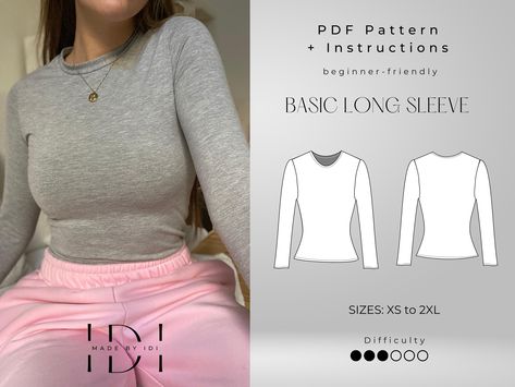 Long Sleeve T Shirt Sewing Pattern, Sew Long Sleeve Top, Free Long Sleeve Shirt Patterns, Sewing Patterns Long Sleeve Tops, Long Sleeve Top Sewing Pattern Free, Long Sleeve Shirt Sewing Pattern, Long Sleeve Top Sewing Pattern, Long Sleeve Sewing Pattern, Sewing Pattern Long Sleeve