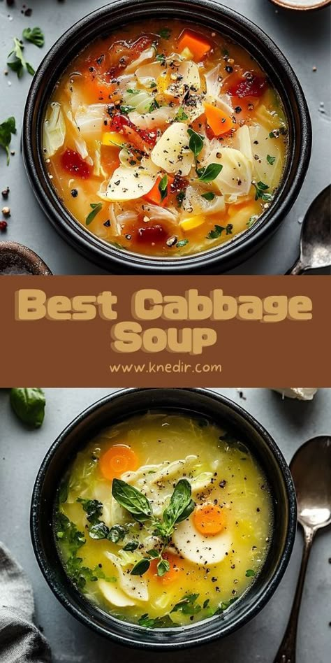 Warm up with this Best Cabbage Soup Recipe – a healthy, hearty, and delicious dish packed with fresh vegetables and savory broth! 🥣🍲 Whether you’re looking for a low-calorie meal or a cozy comfort food, this cabbage soup will hit the spot. Filled with nutrients and flavor, it’s perfect for meal prep or a quick weeknight dinner. 🌱🥬 #CabbageSoup #HealthySoup #VegetableSoup #LowCalorieMeals #ComfortFood #EasySoupRecipe #MealPrepIdeas #CabbageRecipe Healthy Cabbage Recipes Soups, Gluten Free Cabbage Soup, Cabbage Soup With Sausage Recipe, Shredded Cabbage Soup, Tomato Cabbage Soup Recipe, Cabbage And Bean Soup Recipe, Crock Pot Cabbage Soup Slow Cooker, The Best Cabbage Soup, Japanese Cabbage Soup