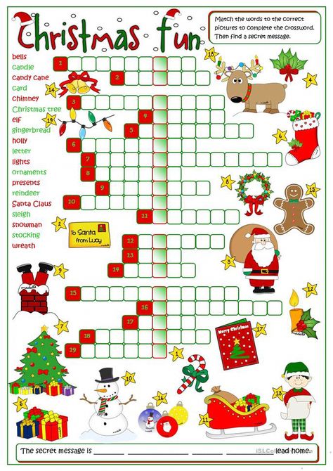 Christmas Worksheets Kindergarten, Christmas Crossword, English Christmas, Christmas Worksheets, Christmas Puzzle, Holiday Games, Christmas School, Christmas Games, Worksheets For Kids