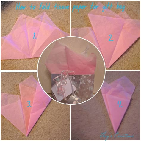 How to fold tissue paper for gift bag Fold Tissue Paper For Gift Bags, How To Add Tissue Paper To A Gift Bag, How To Use Tissue Paper In Gift Boxes, Tissue Paper Folding Ideas, Gift Bag Tissue Paper How To, How To Place Tissue Paper In A Gift Bag, How To Put Tissue Paper In A Gift Basket, Folding Tissue Paper For Gift Bags, Tissue Paper In Gift Bag