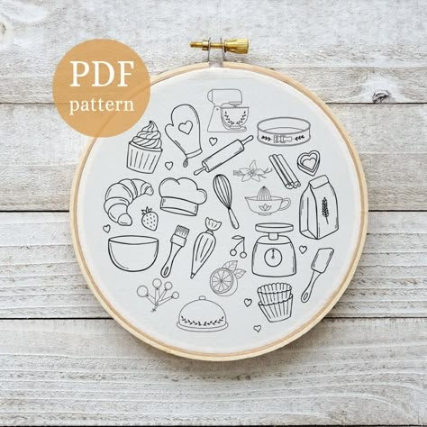 Embroidery Kitchen Towel digital hand embroidery PDF pattern - Etsy Espanha Baking Embroidery Designs, Bakery Embroidery, Baking Embroidery, Kitchen Towel Embroidery, Embroidery Kitchen Towels, Kitchen Embroidery Designs, Embroidery Hoop Decor, Kitchen Embroidery, Diy Embroidery Projects