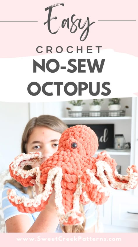 Crochet Octopus FREE Pattern Diy Crochet Octopus Pattern, Free Octopus Amigurumi Pattern, Crochet Patterns Free Octopus, Free Crochet Stuffed Animals, Easy Crochet Gifts For Friends, Crocheted Fish Patterns Free, Cute Crochet Octopus, Simple Crochet Stuffies, Free Crochet Mermaid Pattern