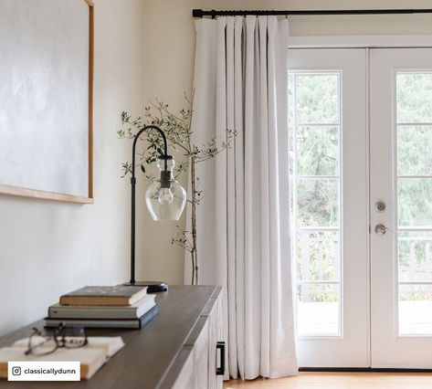 Emery Linen Blackout Curtain | Pottery Barn French Door Coverings, French Doors Living Room, Bedroom French Doors, French Doors Bedroom, Door Shades, Black Curtain Rods, Linen Blackout Curtains, French Door Curtains, Door Coverings