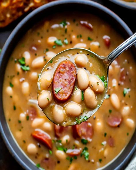 Bean Soup With Kielbasa, Soup Made With Kielbasa, Kielbasa And Bean Soup, Soup Recipes With Kielbasa, Country Sausage Soup, Kielbasa Sausage Soup Recipes, White Bean And Kielbasa Soup, Keilbasa Recipes Soup, Bean And Kielbasa Soup