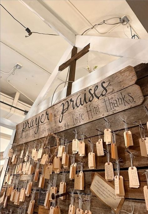 Prayers And Praises Wall, Small Worship Space, Prayer Wall Ideas Church, Tea Ministry, Prayer Wall Ideas, Sunday School Room Ideas, Youth Room Church, Diy Prayer Board, Youth Group Rooms