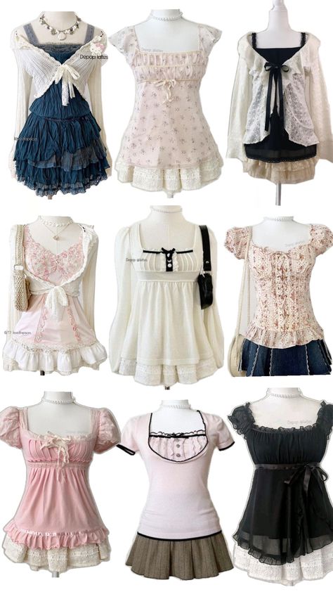 clothes shoujo ♡ #shoujo #outfit Himekaji Outfits, Mori Fashion, College Essentials, Creation Couture, Grunge Goth, Japanese Outfits, Really Cute Outfits, Kawaii Clothes, Girly Outfits