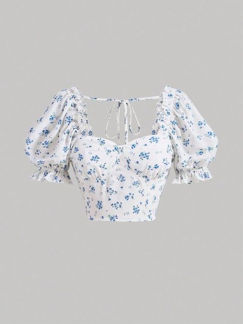 Ditsy Floral Top, White Floral Top, Blue Floral Top, Ditsy Floral Print, Pretty Top, Quick Outfits, Crop Top Outfits, Women Blouses, Really Cute Outfits