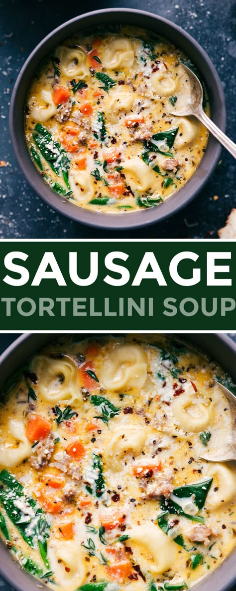 Sausage Potato Tortellini Soup, Sausage Tortelinni Soup, Sausage Tortolini Soup, Vegan Sausage Tortellini Soup, Tortellini Soup No Tomato, Tuscan Tortellini Pasta Soup, Hamburger Tortellini Soup Recipes, Soup Recipes Healthy Tortellini, Tortilla Soup Sausage Spinach