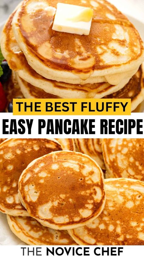 This fluffy pancake recipe creates perfectly soft and light pancakes, with a golden-brown edge, ready to soak up all your favorite toppings. Best of all, they are made with pantry staple ingredients and are ready to enjoy in just 20 minutes! Simple Pancake Mix Recipes, Best Ever Pancakes Recipe, Quick Homemade Pancakes, Amish Pancakes Recipe, Made From Scratch Pancakes, Diy Pancake Batter, I Hop Pancakes, Simple Fluffy Pancake Recipe, Pancakes With Mix Recipe