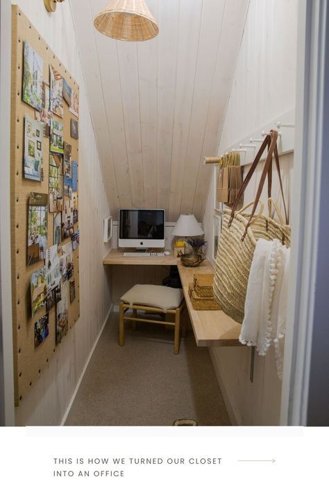 We turned our under stairs closet into an Office. Check it out Understairs Cupboard Office, Closet Into Workspace, Office Under Stairs With Door, Under Stairs Closet Office Ideas, Office Space Under Stairs, Under Staircase Room Ideas, Under The Stairs Work Space, Under Stair Craft Area, Cat Closet Ideas Under Stairs