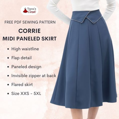 Structured Skirt Pattern, Vintage Skirt Pattern High Waist, How To Sew An A Line Skirt, Skirt Pattern A Line, Reversible Skirt Pattern, Panel Skirt Pattern, Dark Academia Sewing Pattern, Sewing Skirt, Paneled Skirt Pattern