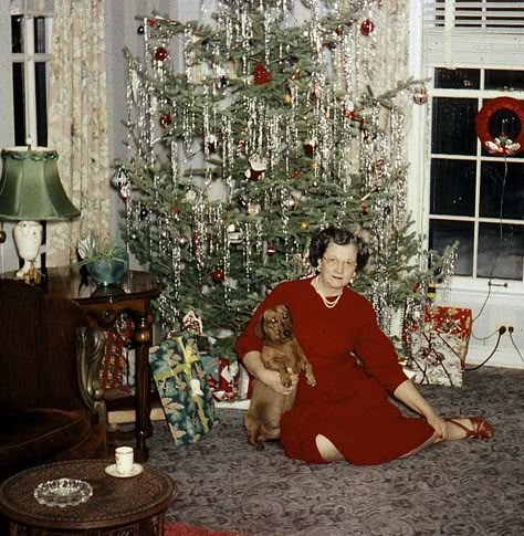 +~+~ Vintage Photograph ~+~+  Lady in crimson red dress sitting in front of her beautiful tree. Old Time Christmas, Vintage Christmas Photos, Fake Christmas Trees, Christmas Portraits, Real Christmas Tree, Mid Century Christmas, Old Christmas, Old Fashioned Christmas, Christmas Past