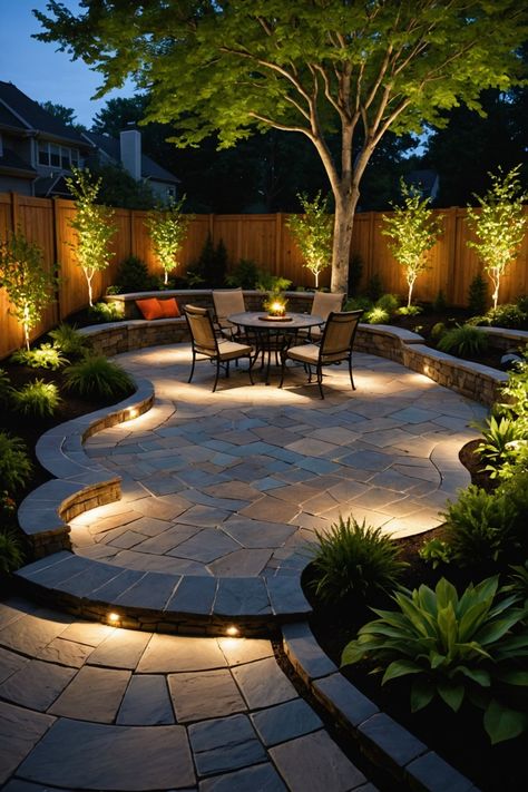 21 Small Flagstone Patio Ideas – ToolzView Narrow Backyard Patio Designs, Patio Ledge Ideas, Backyard With Astroturf, Detached Patio Ideas Backyards, Backyard Architecture Design, Tiny Backyard Landscaping Ideas, Patio With Concrete And Pavers, Half Circle Patio Ideas, Patio In Wooded Area