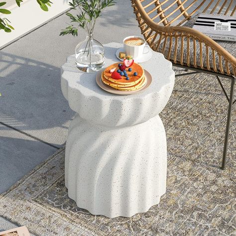 SUNBURY Concrete Side Table, Outdoor Side Table for Patio, 14" Outdoor Accent Table Patio Side Table End Table in Spotted White, Ceramic Side Table Garden Stool Log Table Patio Decor Apartment, Ceramic Side Table, Side Table Outdoor, Concrete Side Table, Log Table, Small End Table, Styles Of Furniture, Garden Living Room, Table Garden