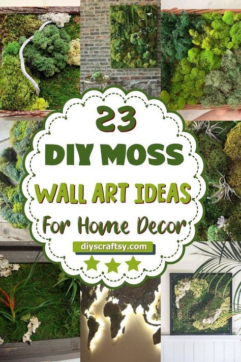 These DIY moss wall art ideas will fit perfectly in your home. Whether you want to make your own in any desired shape or size, these moss wall arts will be a great addition to any room in your house. #diy #diycraft #diywallart #diymosswallart #diymosswallartideas Moss Artwork Wall Art, Moss Pictures Wall Art, Moss Picture Frame Diy, Diy Moss Wall Art, Moss Board, Diy Moss Wall, Art Ideas For Home, Wall Greenery, Living Wall Diy