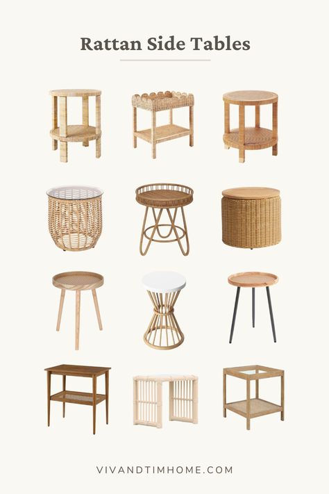 Best Rattan Furniture: 13+ Trending Ideas For Every Room Cane Living Room, Coastal Side Table, Boho End Table, Rattan Bookshelf, Modern Boho Living Room Decor, Boho Living Room Decor Ideas, Rattan Furniture Living Room, Laidback Aesthetic, Boho Side Table