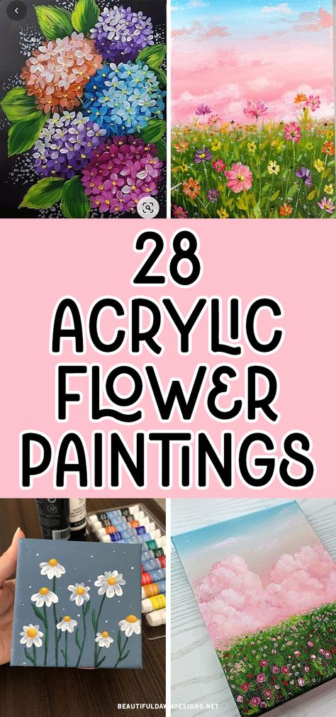 Looking for a way to add life and color to your home? Look no further than acrylic flower paintings! These versatile works of art can range from bright and bold to soft and serene, and they make a perfect addition to any room. We'll showcase 28 stunning acrylic flower paintings that are sure to inspire you. Paint And Sip Ideas Floral, Painting A Flower Easy, Easy Flower Canvas Painting Ideas, Simple Paint Flowers, Paintings Of Flowers Easy, Diy Acrylic Flower Painting, Beginner Painting Flowers, Flower Painting Inspiration, Painting Flowers With Acrylics