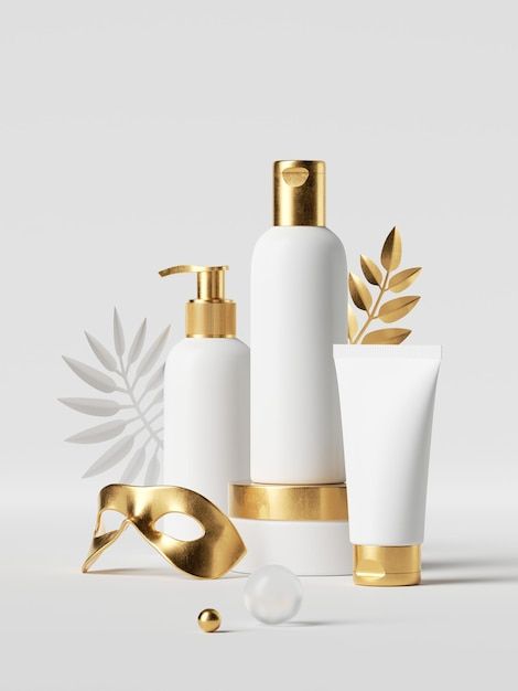 3d render white cosmetic bottles with go... | Premium Photo #Freepik #photo #lotion-bottle #shampoo-mockup #shampoo-bottle #soap-bottle Cosmetic Packaging Design Luxury, Saffron Aesthetic, Lotion Packaging Design, Shampoo Bottle Design, Luxury Cosmetic Packaging, Bottles Design, Shampoo Packaging, Brand Launch, Shampoo Bottles