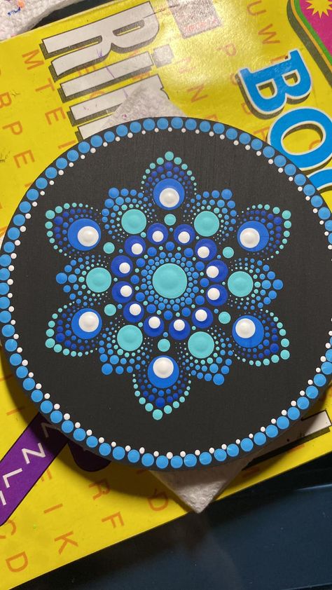 Dot Mandalas for Beginners | Finished this up Dot Mandala Coasters Easy, Dot Paint Mandala, Dot Mandala Beginner, Dot Mandala For Beginners, Easy Dot Mandala Patterns, Dot Mandala Art Easy, Mandala Rocks For Beginners, Easy Dot Mandala Art For Beginners, Dot Mandala Easy