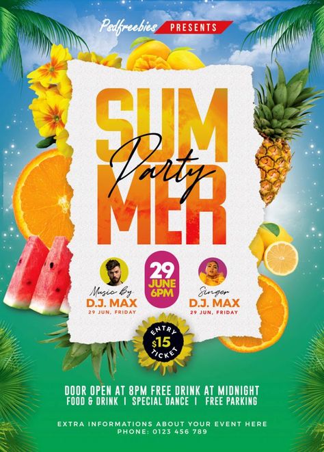 Summer Beach Party Flyer Free PSD | PSDFreebies.com Beach Party Flyer Design, Beach Flyer Design, Summer Festival Design, Summer Flyer Design, Beach Party Poster, Summer Poster Design, Beach Party Flyer, Pool Parties Flyer, Summer Party Flyer