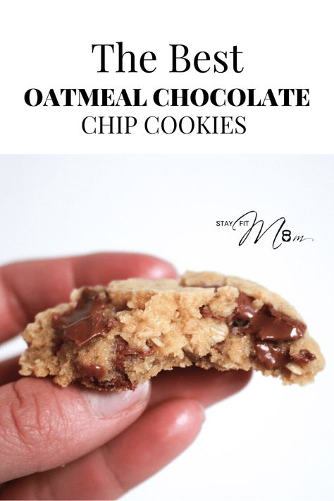 I’ll never forget the time I put a batch of these cookies in the oven and then forgot all about them. They were black by the time I remembered they were cooking. I was in middle school at the time and just running around the neighborhood playing when I remembered. Oops! I’m so glad I didn’t burn down the house. I have a lot of memories of making cookies. It was one thing my mom let us do and experiment with quite often. I think it’s time to bring cookie baking back into my life. I’m pretty su... Macros Recipes, Stay Fit Mom, Oatmeal Chocolate Chip Cookie, Oatmeal Chocolate Chip Cookie Recipe, Mrs Fields, Macros Diet, Macro Recipes, Making Cookies, Macro Friendly Recipes