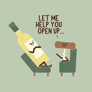 Open Up #illustration #wine #corkscrew #funny #pun #comics