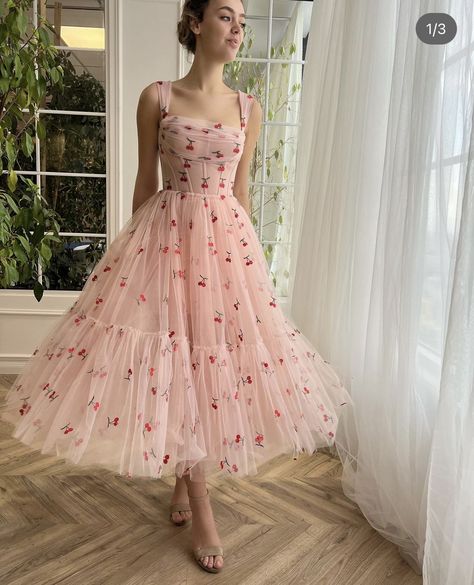 Pink Cottagecore Summer Dress, Teuta Matoshi Pink Dress, Elegant Pink Mini-length Floral Dress, Lirika Matoshi Strawberry Dress, Spring Fairycore Pink Dress, Dream Dresses, Birthday Dress, Birthday Dresses, Dream Dress