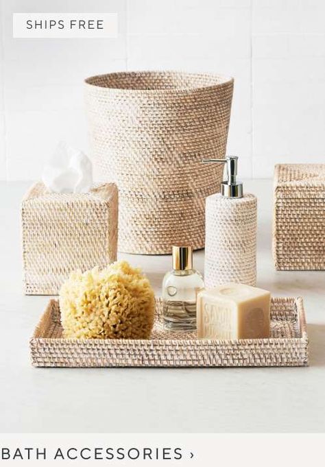 Bath Accessories Rattan Bathroom Accessories, Bathroom Counter Decor, Counter Top Accessories, Counter Decor, Coastal Bathrooms, Bathroom Counters, Organic Bath Products, Bathroom Accessory Sets, Beachcrest Home