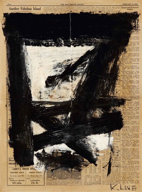 Franz Kline  Collage newspaper - similar to Kentridge Franz Kline Painting, Modern Abstract Art Geometric, Gestural Abstraction, Franz Kline, Watercolor Paintings Abstract, Expressionist Painting, Watercolor Artists, Abstract Expressionist, Oil Painting Abstract