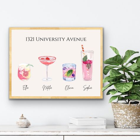 Personalized Roommate Wall Decor, Preppy Wall Art, Personalized Prints for Dorm, Dorm Wall Decor for College Girls, Blue Cocktails Print Prints For Dorm, Alcohol Wall Art, Wall Decor Preppy, Framed Wall Art Bedroom, Preppy Wall Art, Red Cocktails, Dorm Wall Art, Art Preppy, College Decor