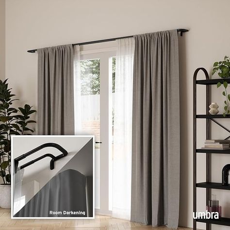 Amazon.com: Umbra Twilight Double Black Out Window Curtain Rod – Wrap Around Adjustable, 28 to 48” (71-122cm),Auburn bronze : Everything Else Curtain Rod Decor Ideas, Blackout Curtain Rods, Two Rod Curtains Ideas, Double Rod Curtains With Sheers, Double Curtain Rod Ideas Master Bedrooms, Multiple Curtains On One Rod, Double Curtain Rod Ideas Living Rooms, Curtains For Double Windows, Double Rod Curtain Ideas