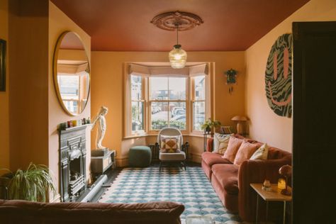 Monday Inspiration: Beautiful Rooms – Mad About The House Small Front Patio, Loft Outside, Victorian House London, Maximalism Design, Hanging Rattan Chair, Eclectic Interior Style, Beulah London, Green Wall Color, Painted Brick Walls