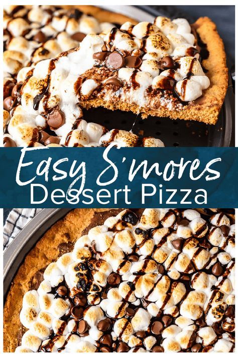 Dessert Pizza Recipe Easy, Smores Pizza, Easy Dessert Pizza, Desert Pizza, Dessert Pizza Recipe, Fluffy Marshmallows, Dessert Pizzas, Easy Smores, Pizza Sweet