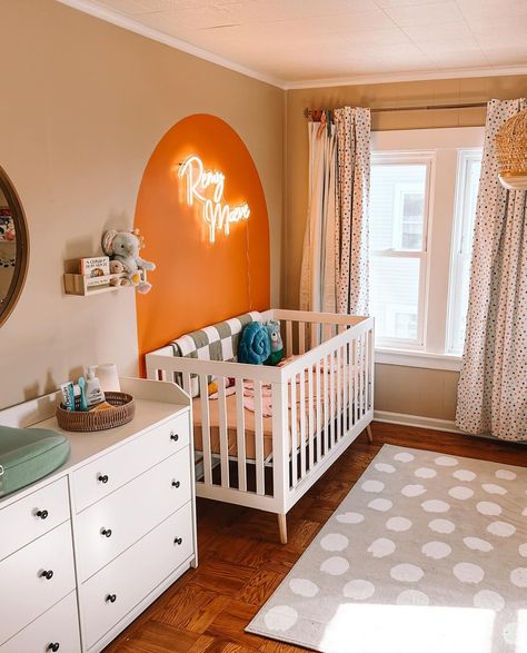 🍒🪞🧸✨📚 colorful nursery, baby nursery, nursery with color, nursery playful, ikea nursery, amazon home, amazon nursery Pink Orange Yellow Nursery, Girl Nursery Colorful, Baby Nursery Ideas Colorful, Nursery With Color, Nursery Ideas Colorful, Amazon Nursery, Bold Nursery, Yellow Baby Room, Color Nursery