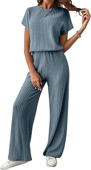 Amazon.com: Happy Sailed Women's Casual Loose Solid Ribbed Crewneck Short Sleeve Long Romper Stretchy Wide Leg Jumpsuits : Clothing, Shoes & Jewelry Wide Leg Jumpsuits, Long Romper, Women Clothing Boutique, Wide Leg Jumpsuit, Dream Clothes, Women's Casual, Shoes Jewelry, Casual Women, Wide Leg