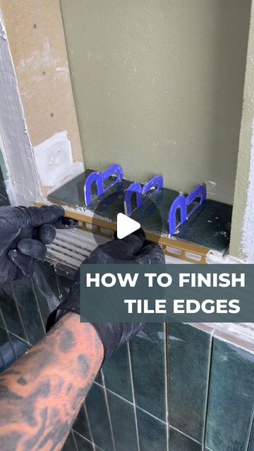 Shower Niche Metal Trim, Aluminum Tile Edge Trim, Edging Tiles Bathroom, Shower Niche Edge Trim, Bathroom Window Tile Trim, Tiled Niche In Bathroom, How To Install Tile On Wall, Tile Edges Ideas, Tile Finishing Edges