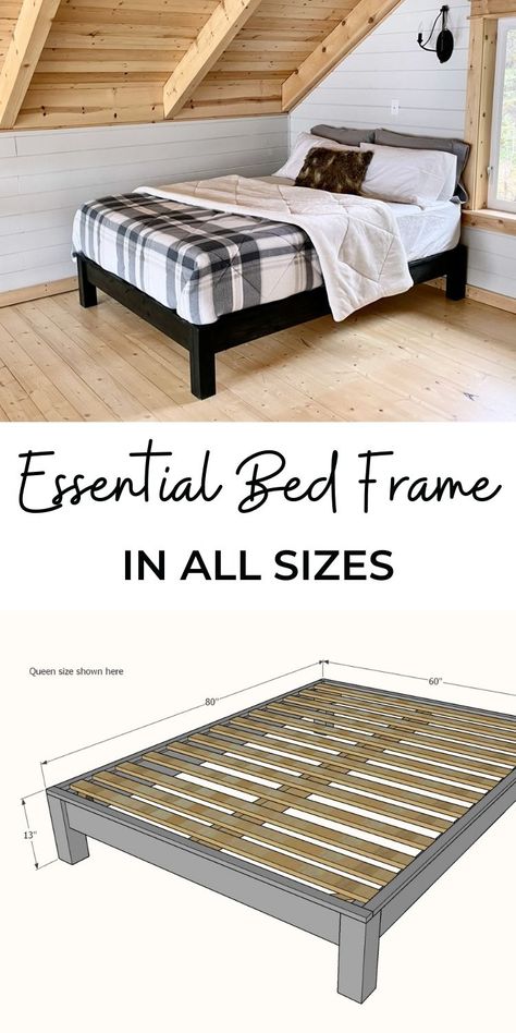 Build A Bed Frame Diy Queen Size, Diy Bed Frames Queen, King Bed Frame No Box Spring, Wooden Bed Frame Diy How To Build, Building Bed Frame, Simple King Bed Frame Diy, 2x4 Bed Frame Diy, Diy Simple Bed Frame, Diy Wood Bed Frame King