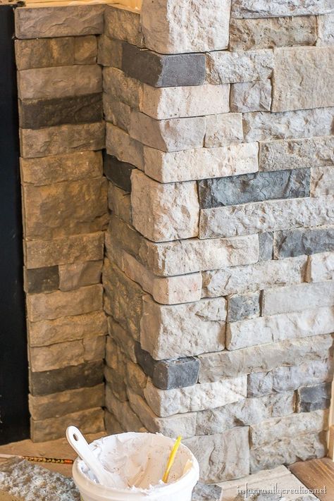 airstone built in fireplace Exterior House Makeover, Airstone Fireplace, Stone Fireplace Makeover, Fireplace Makeovers, Guest Bedroom Remodel, Diy Fireplace Makeover, Fireplace Redo, Small Bedroom Remodel, Fireplace Stone