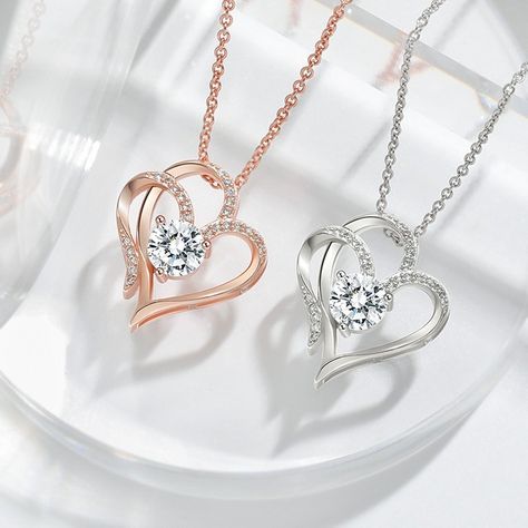 Zircon Double Love Necklace With Rhinestones Ins Personalized Heart-shaped Necklace Clavicle Chain Jewelry For Women Futuristic Lamp, Valentines Day Special, Necklaces For Her, Matching Hoodies, Double Heart Necklace, Hari Valentine, Sac Lunch, Heart Shaped Necklace, Neck Accessories