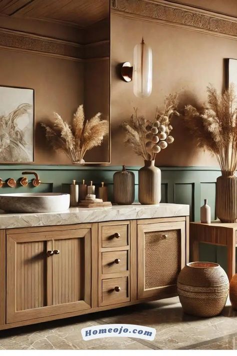 Top Bathroom Color Schemes for 2024, Trends to Watch Trending Bathroom Colors 2024, Neutral Bathroom Ideas Earth Tones Master Bath, Brown Tile Bathroom Ideas Color Palettes, Bathroom Colors For 2024, Warm Bathroom Colors Earth Tones, Bathroom Trends For 2024, Tan Tile Bathroom Ideas, Tan Tile Bathroom, Earth Tone Bathroom Ideas